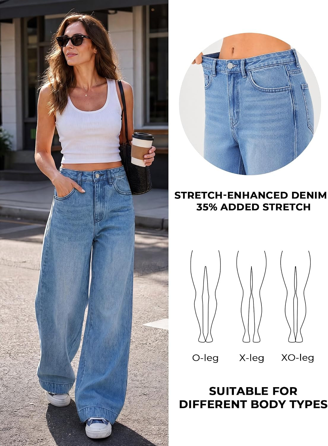 Women 2026 Wide Leg Jeans High Waist Stretchy Baggy Denim Pants