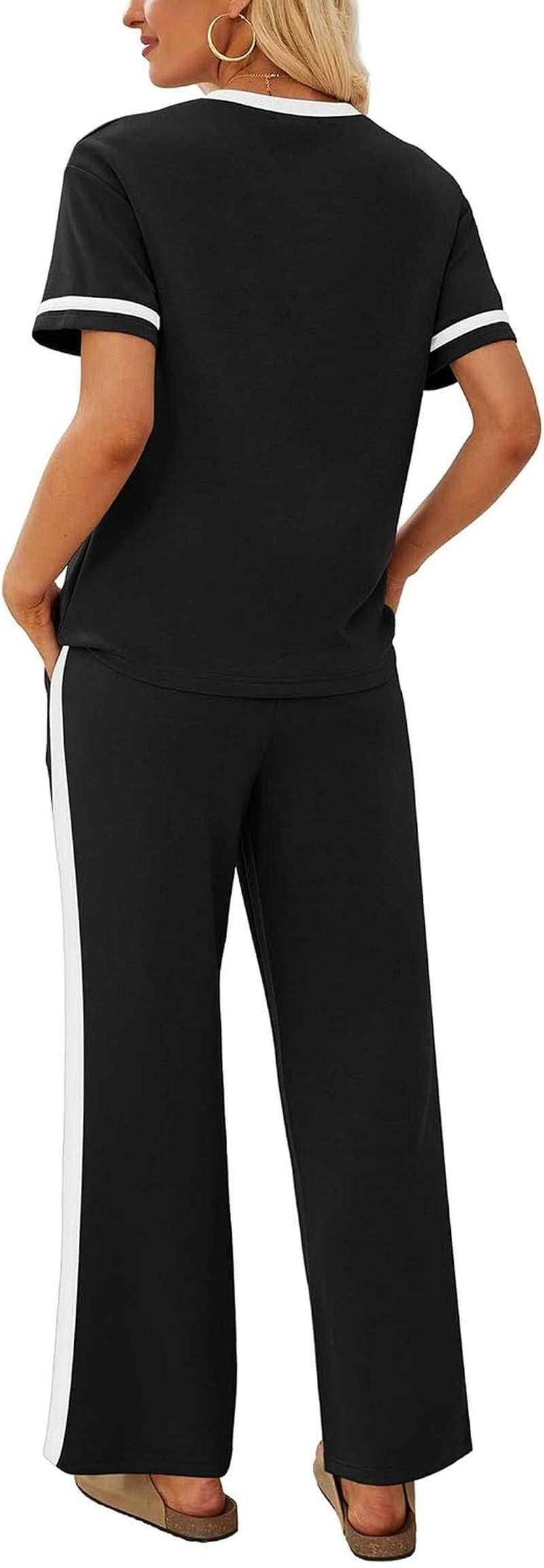 2 Piece Sets for Women Matching Sets Summer Outfits Resort Wear Short Sleeve Lounge Set Wide Leg Pants with Pockets