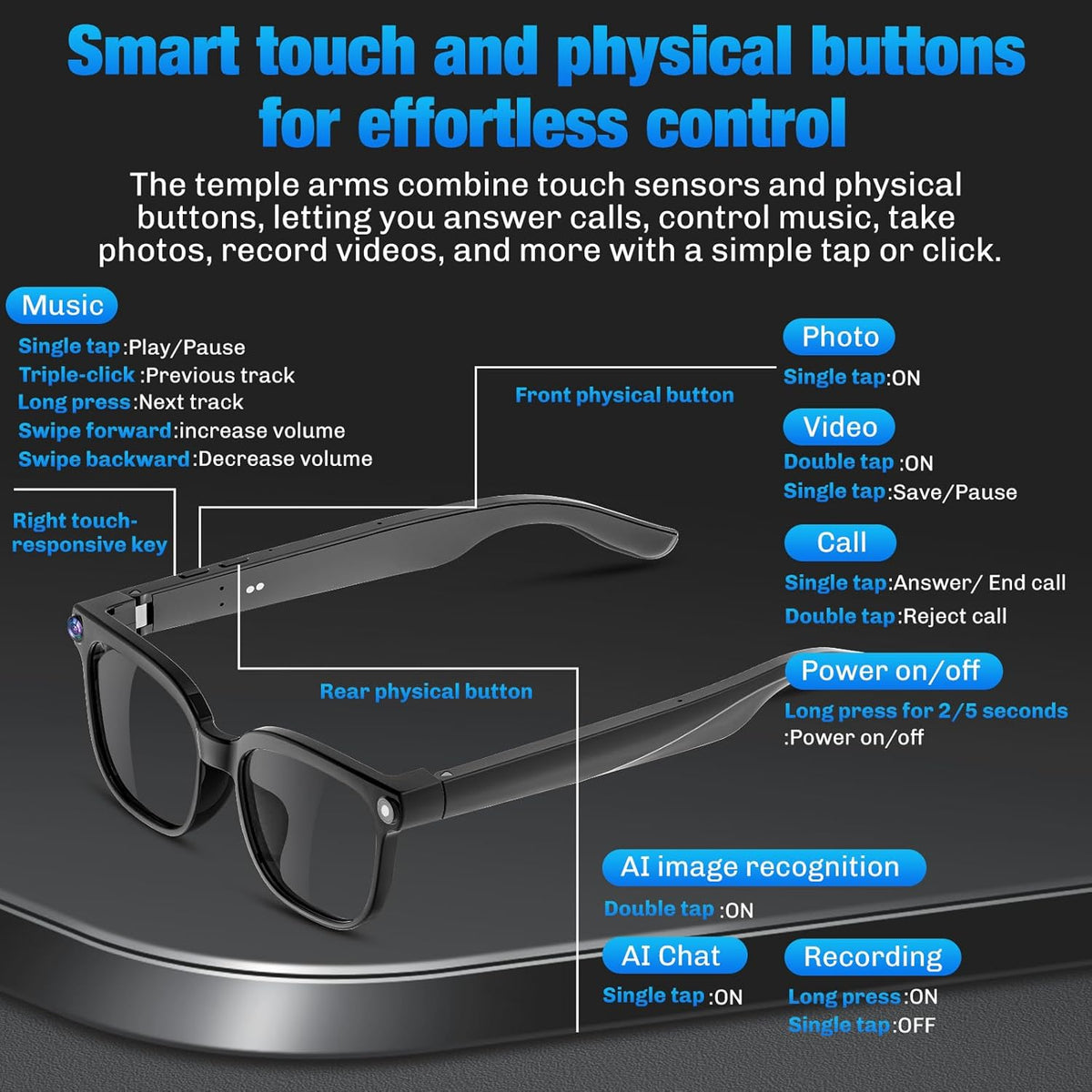 AI Smart Glasses with Camera, 4K Video, Real-Time Translation, AI Assistant