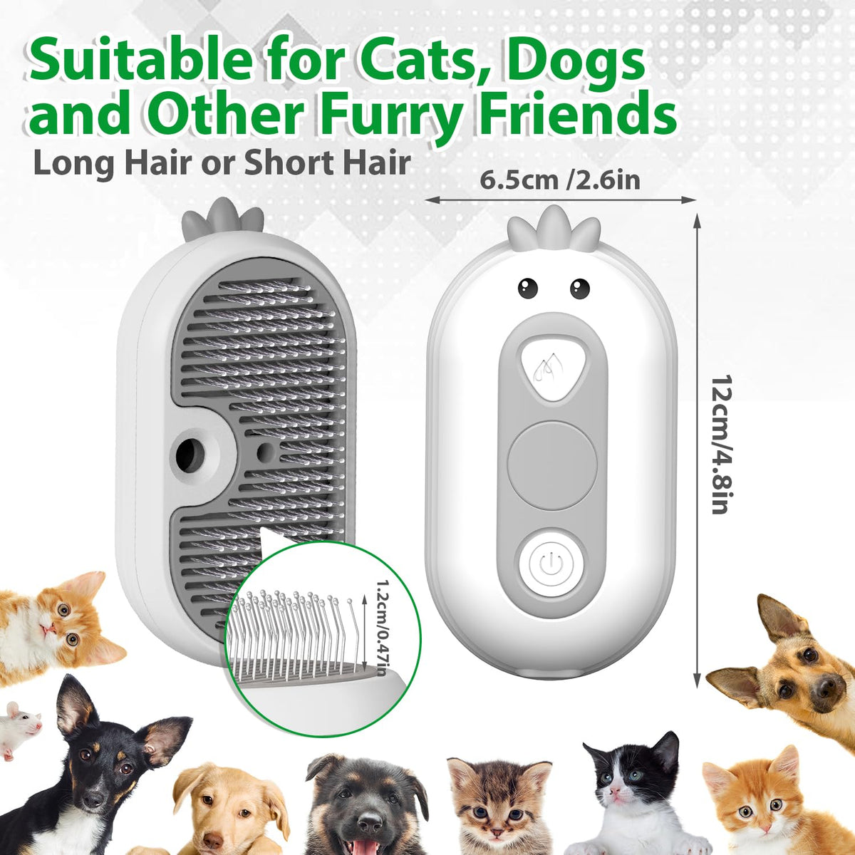 Cat Steam Brush with Release Button, 3 in 1 Pet Spray Water Comb