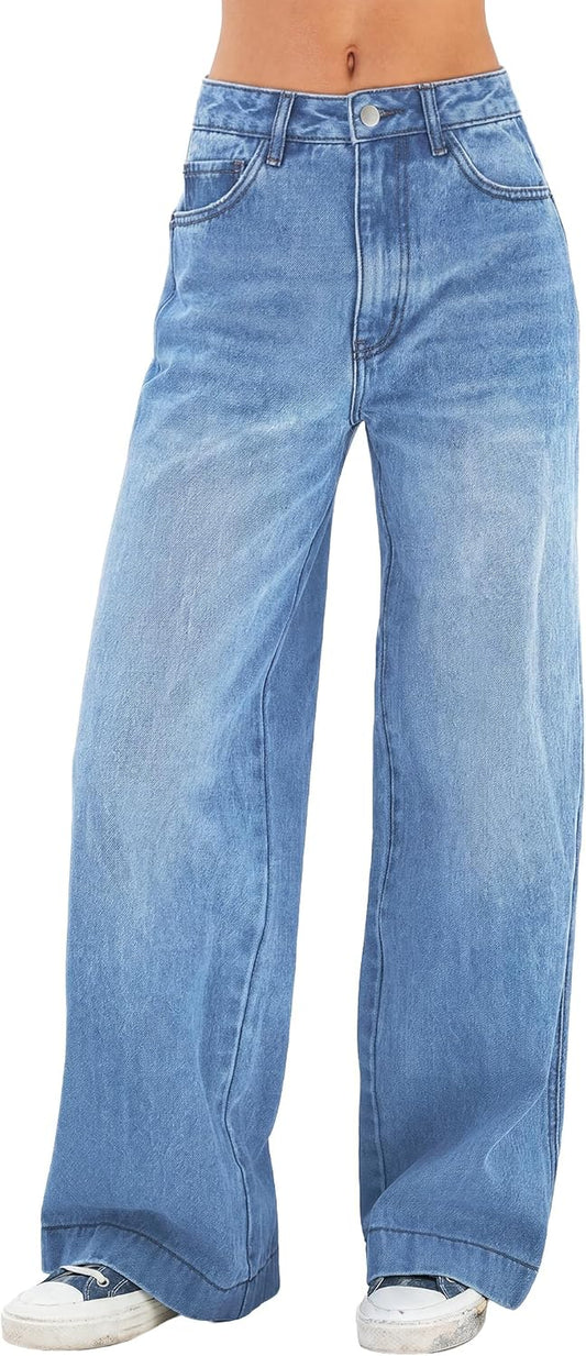 Women 2026 Wide Leg Jeans High Waist Stretchy Baggy Denim Pants
