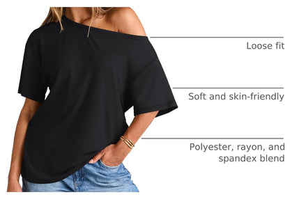 Womens off the Shoulder Tops Oversized Summer T-Shirts 2026