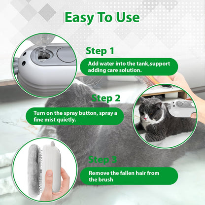 Cat Steam Brush with Release Button, 3 in 1 Pet Spray Water Comb