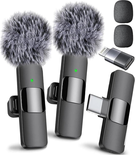 (Latest Model – #1 Microphone for Iphone & Android, Wireless Mini Microphone, Clear Voice, Noise Cancelling, Lavalier Mic for Tiktok, Youtube & Interviews