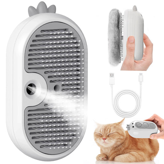 Cat Steam Brush with Release Button, 3 in 1 Pet Spray Water Comb