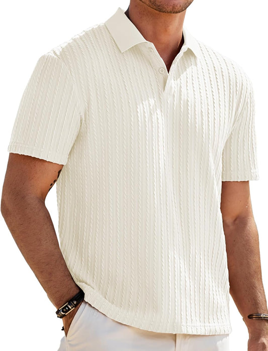 Men'S Textured Polo Shirt Short Sleeve