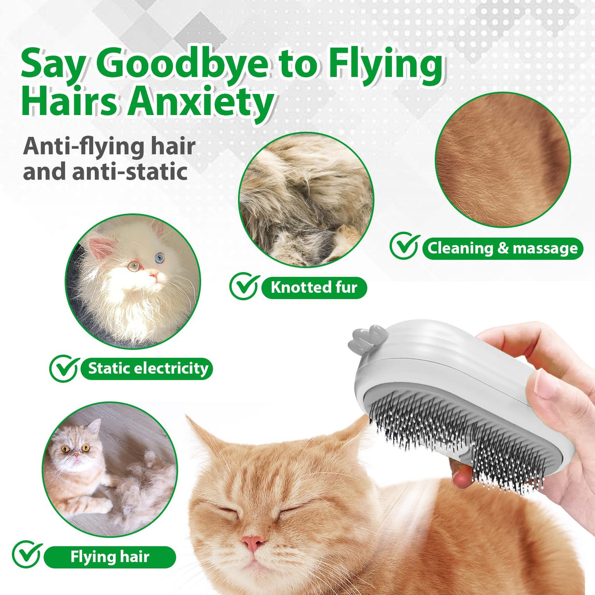 Cat Steam Brush with Release Button, 3 in 1 Pet Spray Water Comb