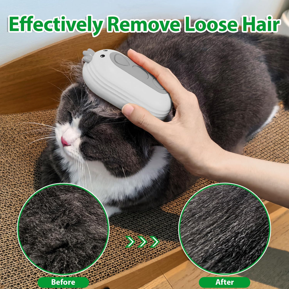 Cat Steam Brush with Release Button, 3 in 1 Pet Spray Water Comb