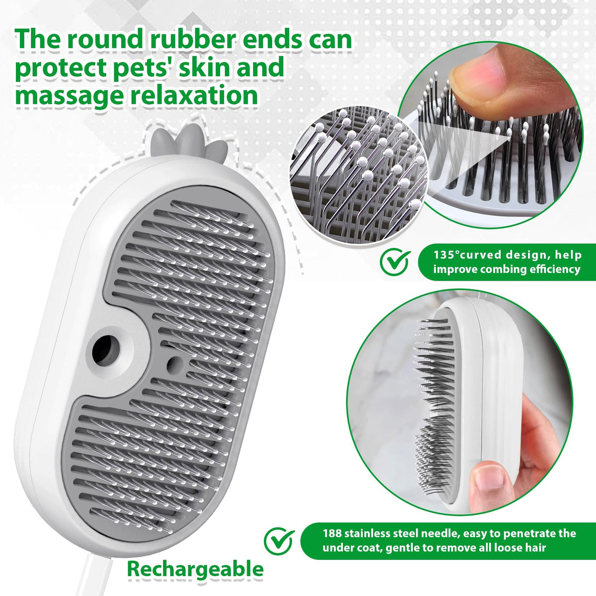 Cat Steam Brush with Release Button, 3 in 1 Pet Spray Water Comb