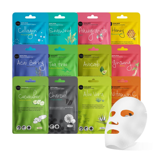 Celavi Korean Face Mask Sheet Set, Facial Spa Masks for Women, 12 Pack