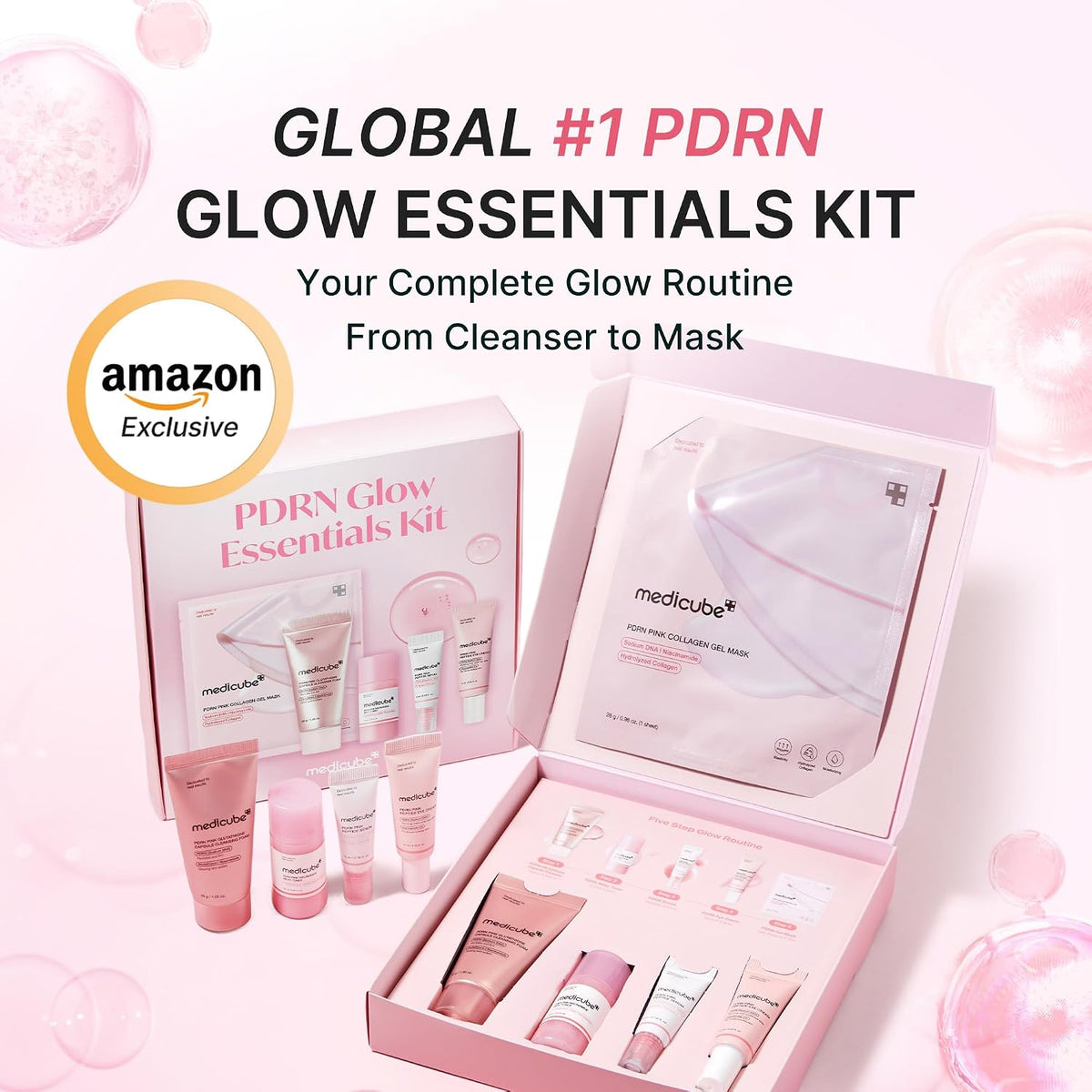 PDRN Glow Essentials Kit, Mini Skincare Travel Set, 5-Step Routine